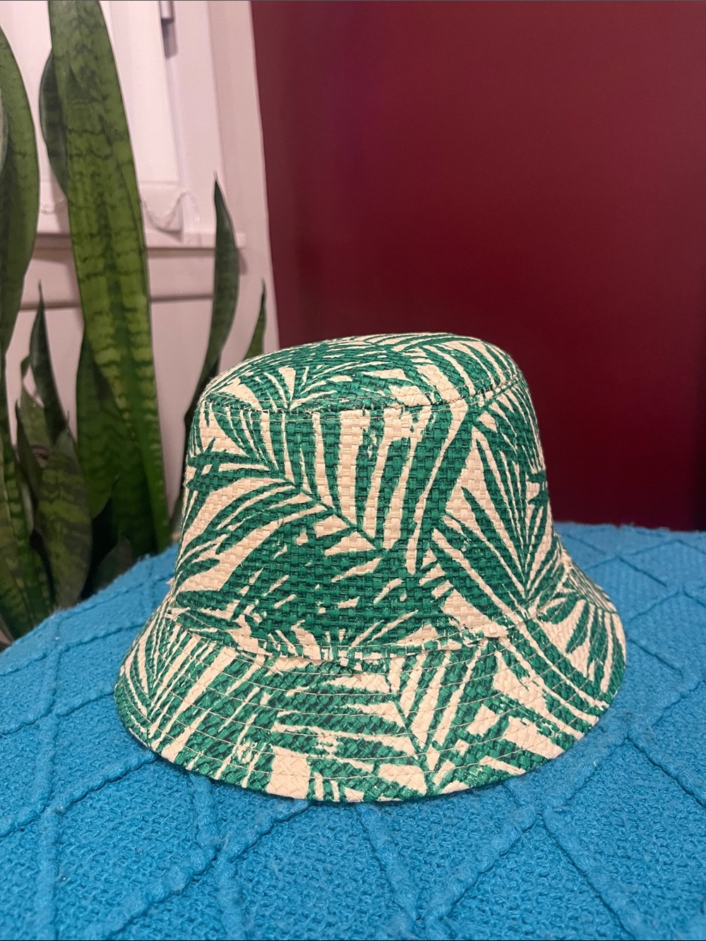 Tropical Palm Print Bucket Hat — Green & Cream